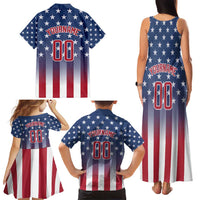 Personalized Team Name American Family Matching Tank Maxi Dress and Hawaiian Shirt USA Flag Fashion Sports