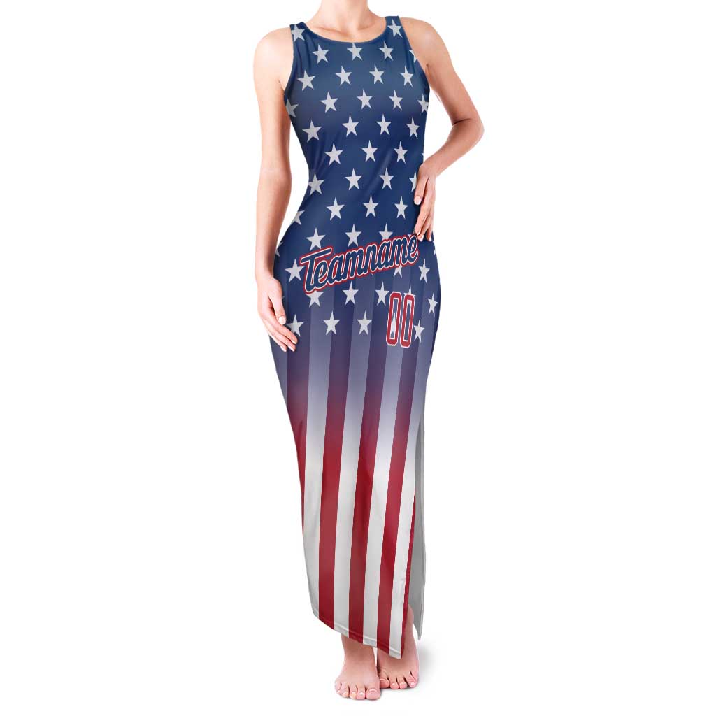 Personalized Team Name American Family Matching Tank Maxi Dress and Hawaiian Shirt USA Flag Fashion Sports