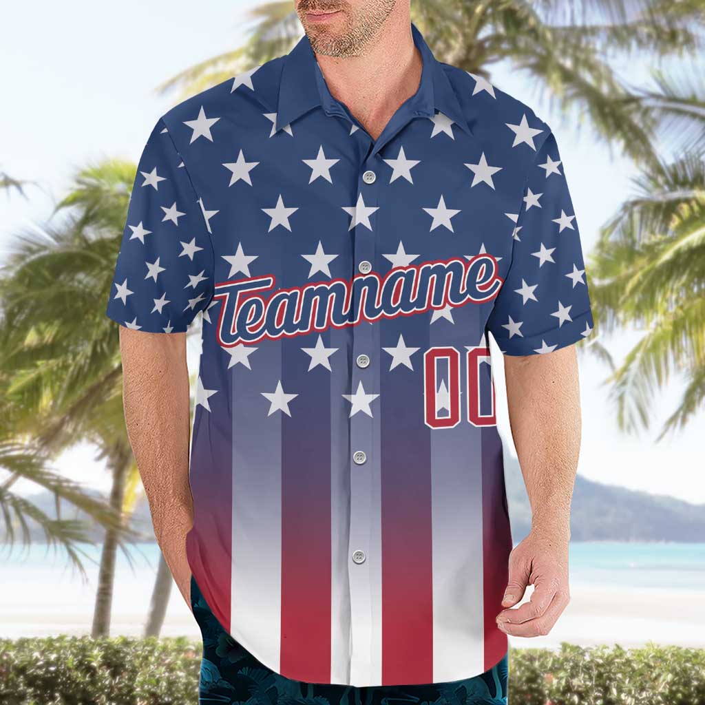 Personalized Team Name American Hawaiian Shirt USA Flag Fashion Sports