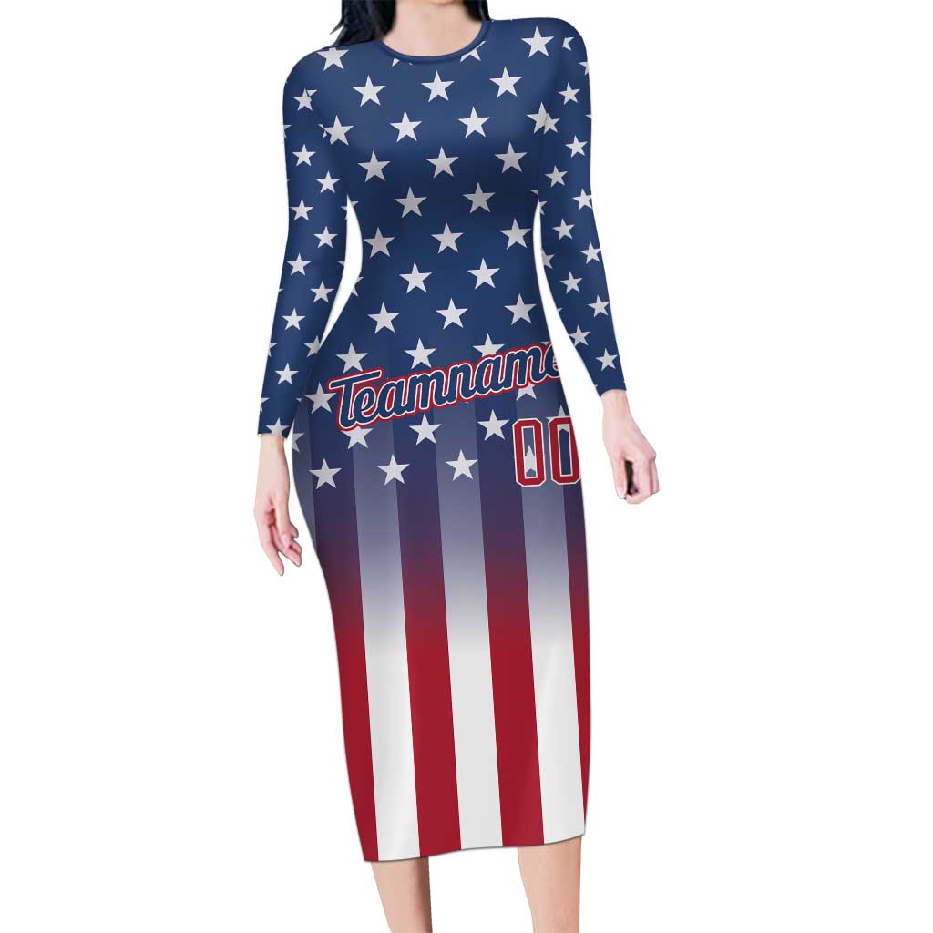 Personalized Team Name American Long Sleeve Bodycon Dress USA Flag Fashion Sports
