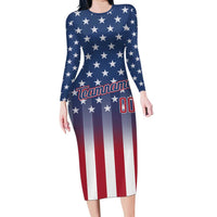 Personalized Team Name American Long Sleeve Bodycon Dress USA Flag Fashion Sports
