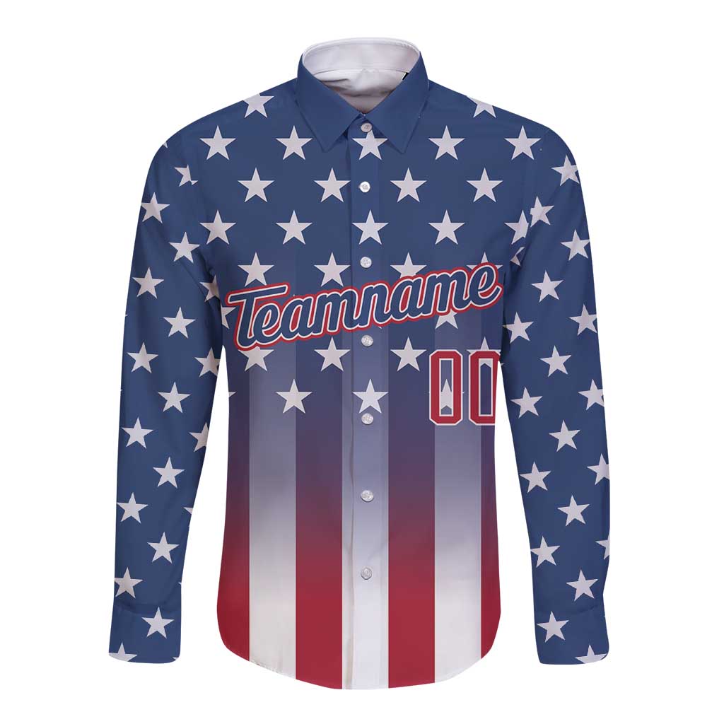 Personalized Team Name American Long Sleeve Button Shirt USA Flag Fashion Sports