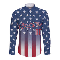 Personalized Team Name American Long Sleeve Button Shirt USA Flag Fashion Sports