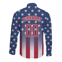 Personalized Team Name American Long Sleeve Button Shirt USA Flag Fashion Sports