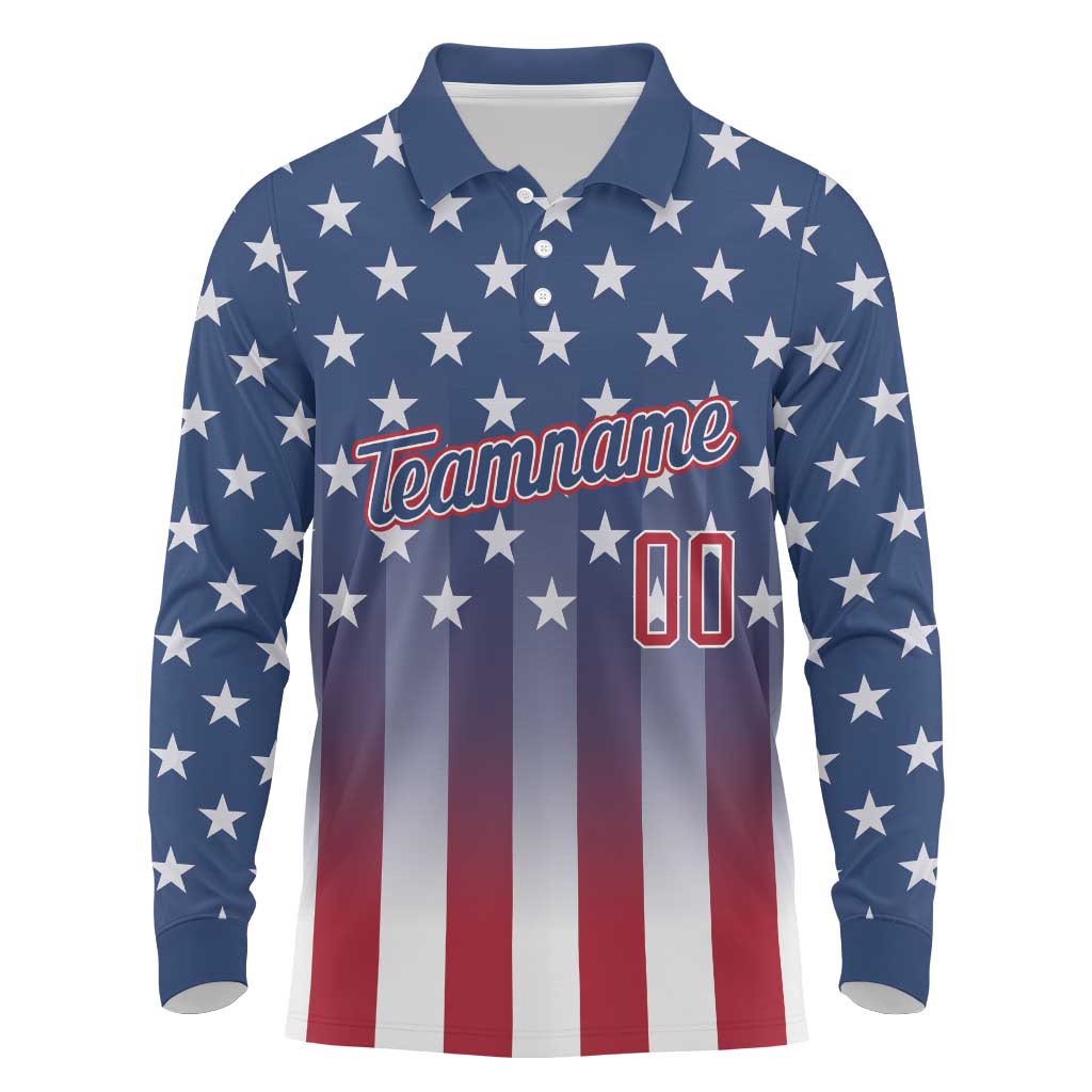 Personalized Team Name American Long Sleeve Polo Shirt USA Flag Fashion Sports