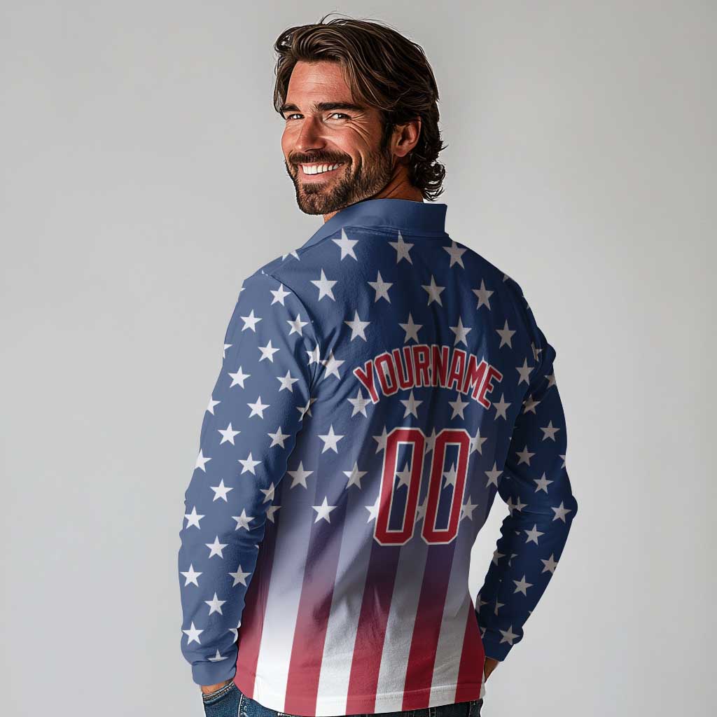 Personalized Team Name American Long Sleeve Polo Shirt USA Flag Fashion Sports