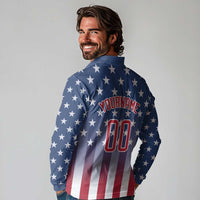 Personalized Team Name American Long Sleeve Polo Shirt USA Flag Fashion Sports