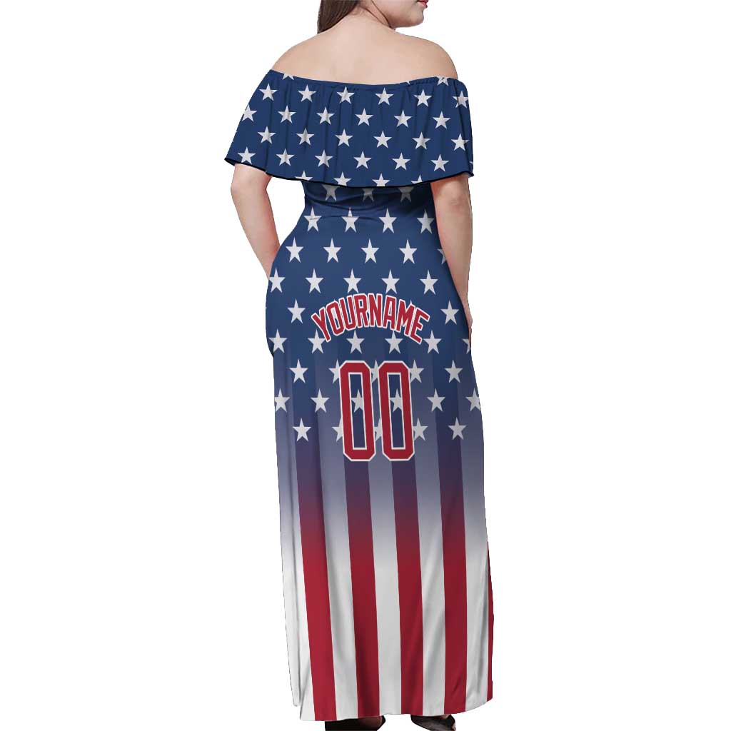 Personalized Team Name American Off Shoulder Maxi Dress USA Flag Fashion Sports