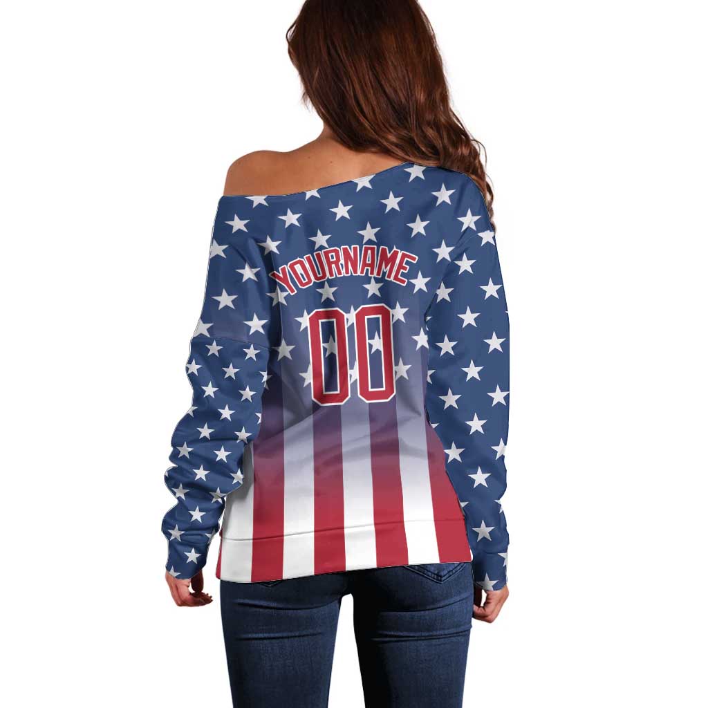 Personalized Team Name American Off Shoulder Sweater USA Flag Fashion Sports