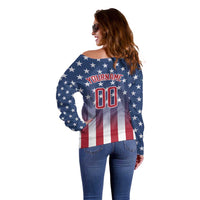 Personalized Team Name American Off Shoulder Sweater USA Flag Fashion Sports