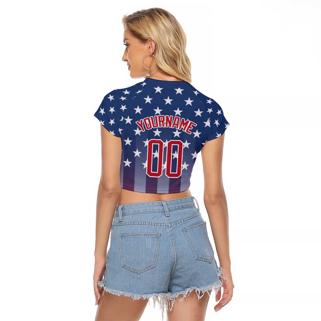 Personalized Team Name American Raglan Cropped T Shirt USA Flag Fashion Sports