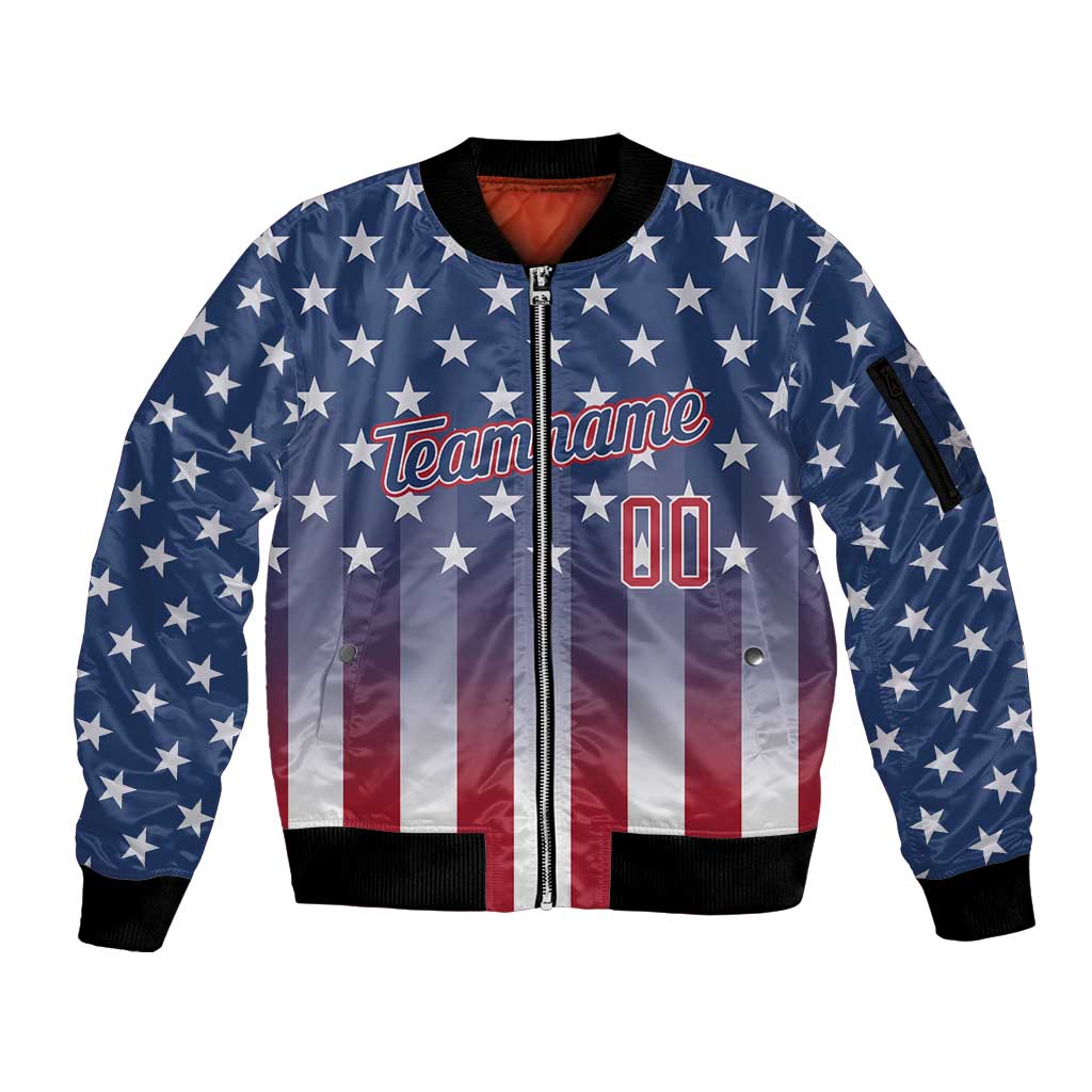Personalized Team Name American Sleeve Zip Bomber Jacket USA Flag Fashion Sports