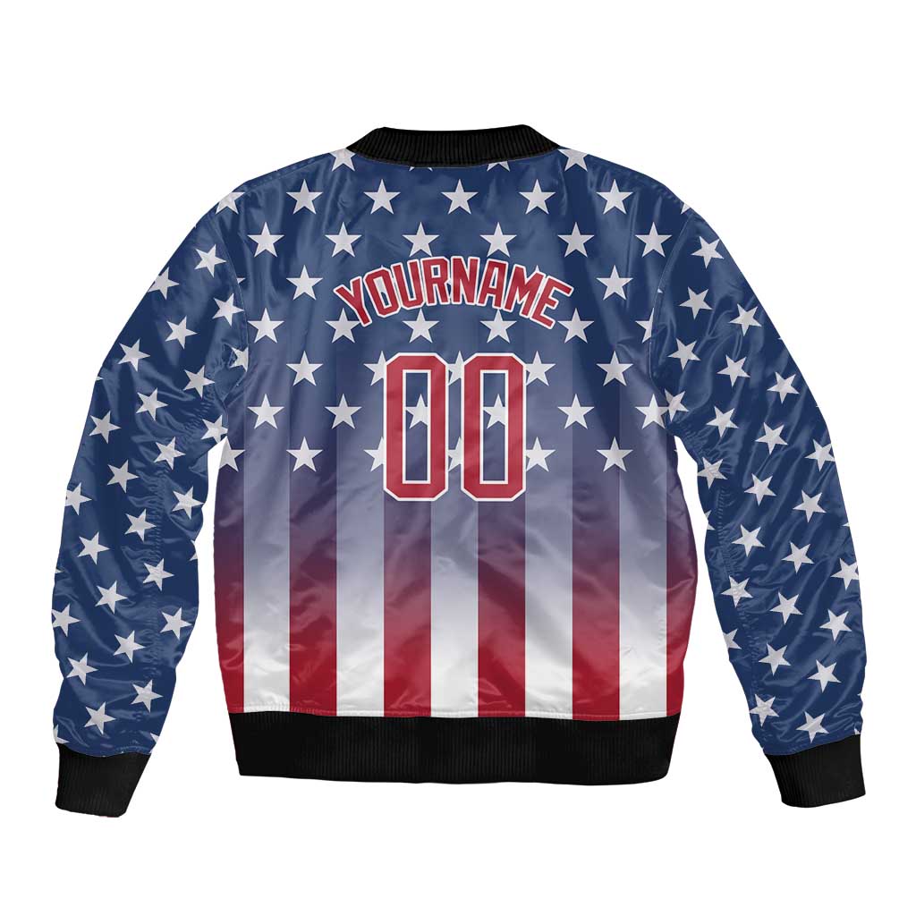 Personalized Team Name American Sleeve Zip Bomber Jacket USA Flag Fashion Sports