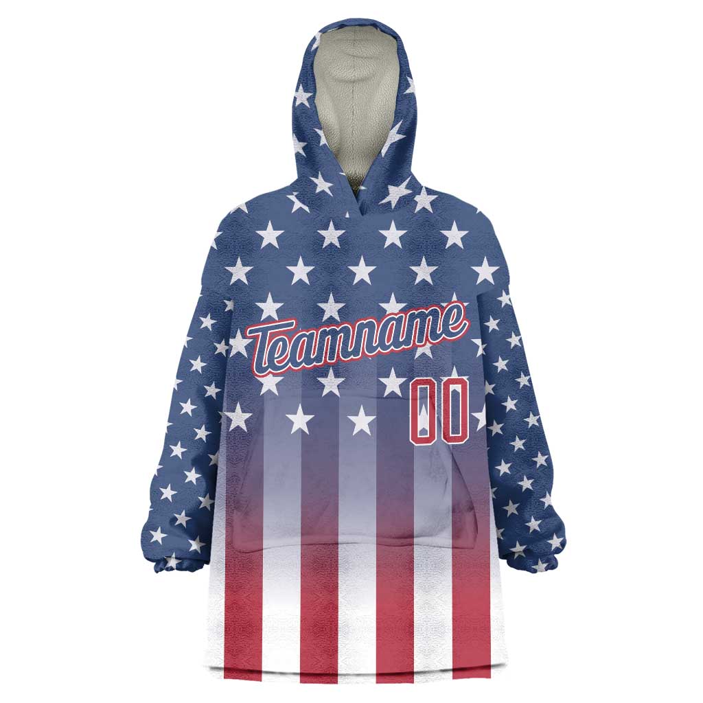 Personalized Team Name American Wearable Blanket Hoodie USA Flag Fashion Sports