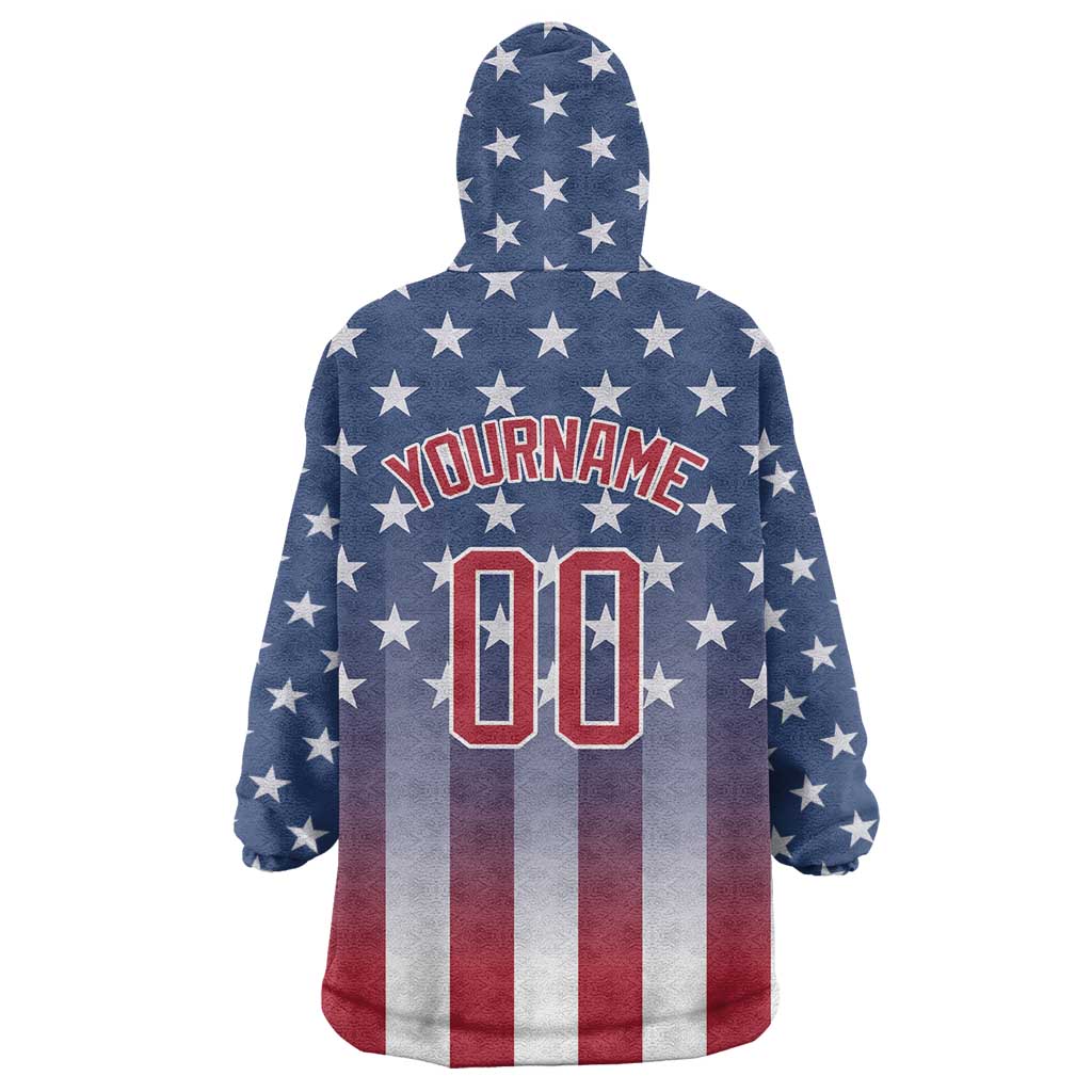 Personalized Team Name American Wearable Blanket Hoodie USA Flag Fashion Sports