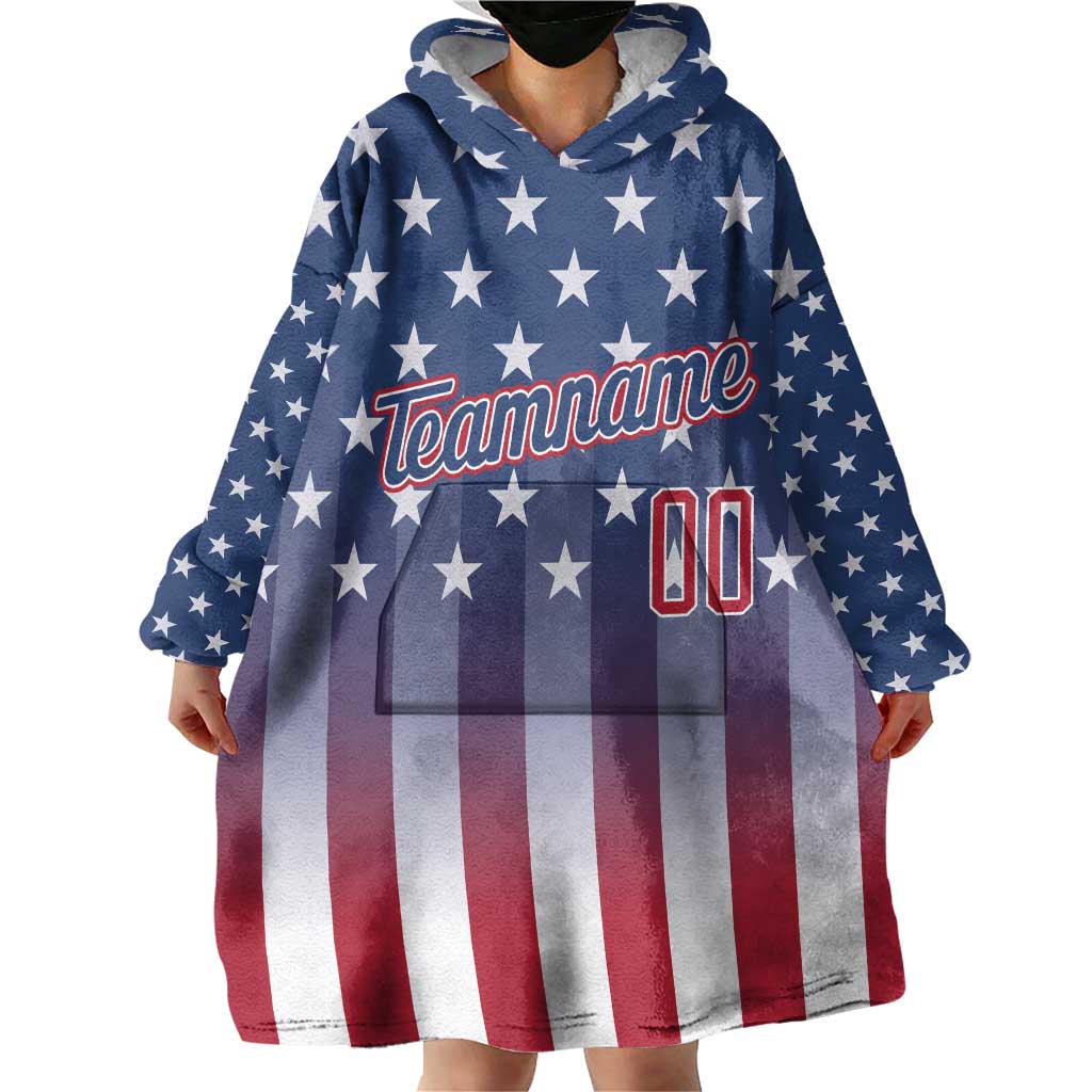 Personalized Team Name American Wearable Blanket Hoodie USA Flag Fashion Sports