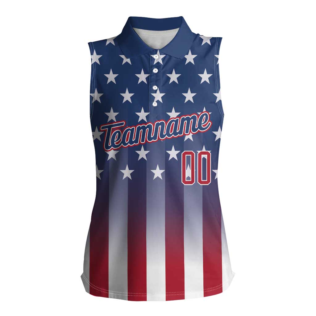 Personalized Team Name American Women Sleeveless Polo Shirt USA Flag Fashion Sports