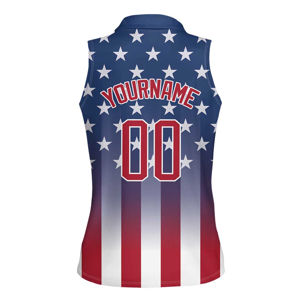Personalized Team Name American Women Sleeveless Polo Shirt USA Flag Fashion Sports