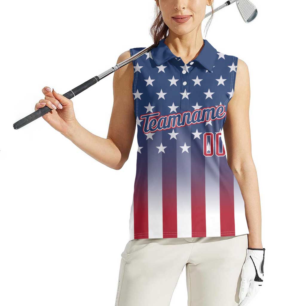 Personalized Team Name American Women Sleeveless Polo Shirt USA Flag Fashion Sports