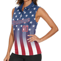 Personalized Team Name American Women Sleeveless Polo Shirt USA Flag Fashion Sports