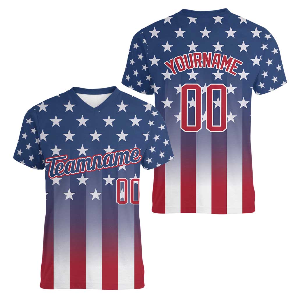 Personalized Team Name American Women V-Neck T-Shirt USA Flag Fashion Sports