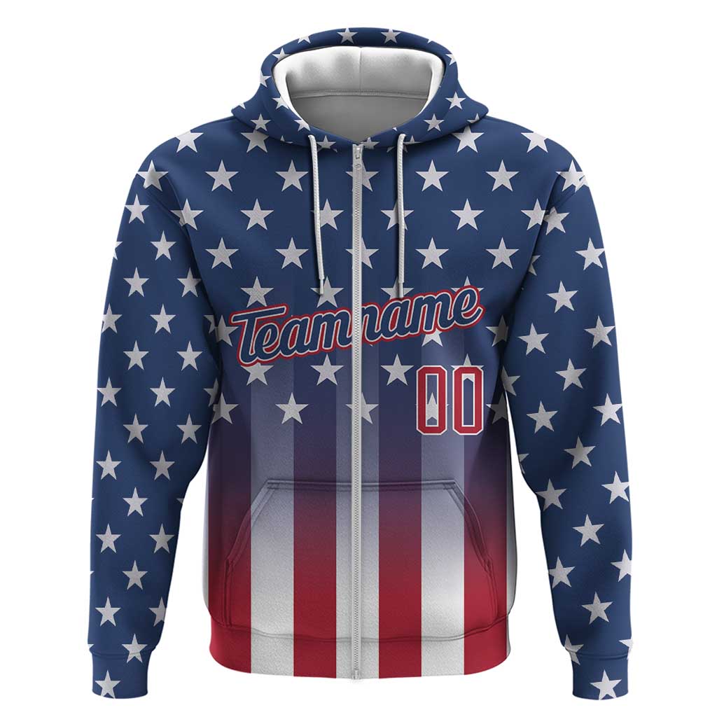 Personalized Team Name American Zip Hoodie USA Flag Fashion Sports