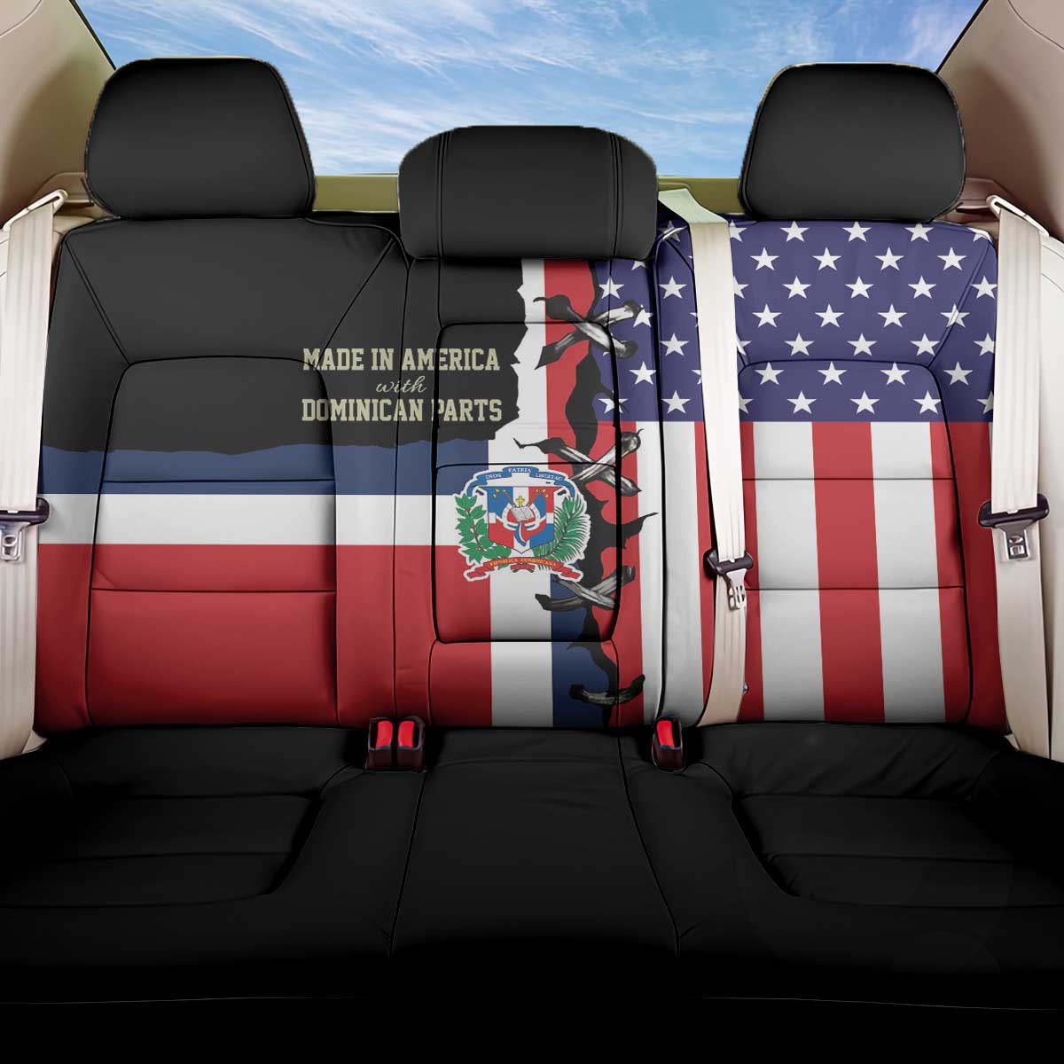 Dominican Republic Back Car Seat Cover Made In America with Dominican Parts DT03