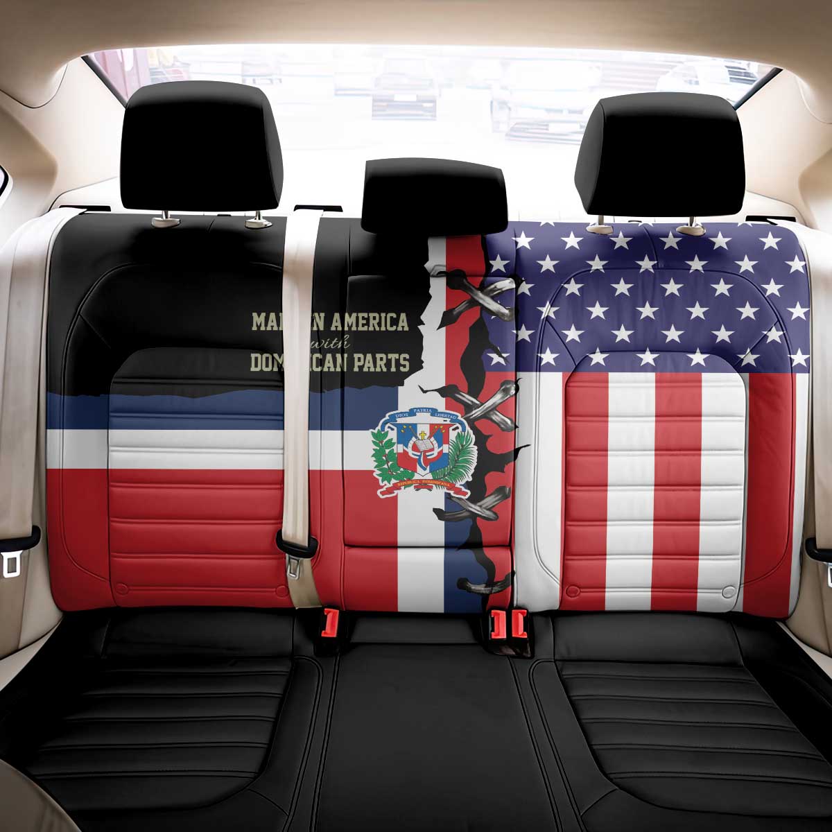 Dominican Republic Back Car Seat Cover Made In America with Dominican Parts DT03