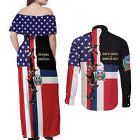 Dominican Republic Couples Matching Off Shoulder Maxi Dress and Long Sleeve Button Shirt Made In America with Dominican Parts DT03