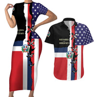 Dominican Republic Couples Matching Short Sleeve Bodycon Dress and Hawaiian Shirt Made In America with Dominican Parts DT03