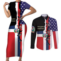 Dominican Republic Couples Matching Short Sleeve Bodycon Dress and Long Sleeve Button Shirt Made In America with Dominican Parts DT03