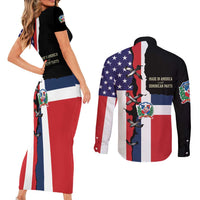 Dominican Republic Couples Matching Short Sleeve Bodycon Dress and Long Sleeve Button Shirt Made In America with Dominican Parts DT03