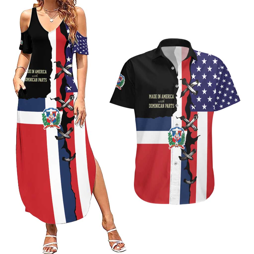 Dominican Republic Couples Matching Summer Maxi Dress and Hawaiian Shirt Made In America with Dominican Parts DT03
