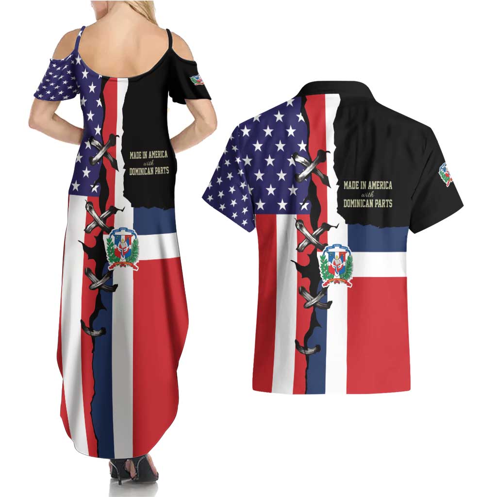 Dominican Republic Couples Matching Summer Maxi Dress and Hawaiian Shirt Made In America with Dominican Parts DT03