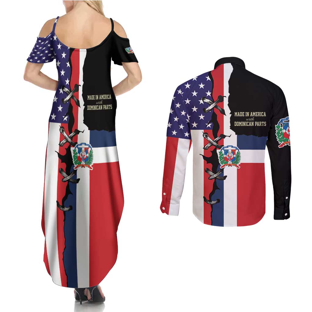 Dominican Republic Couples Matching Summer Maxi Dress and Long Sleeve Button Shirt Made In America with Dominican Parts DT03