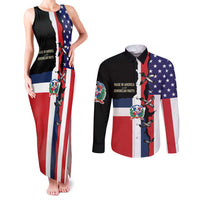 Dominican Republic Couples Matching Tank Maxi Dress and Long Sleeve Button Shirt Made In America with Dominican Parts DT03