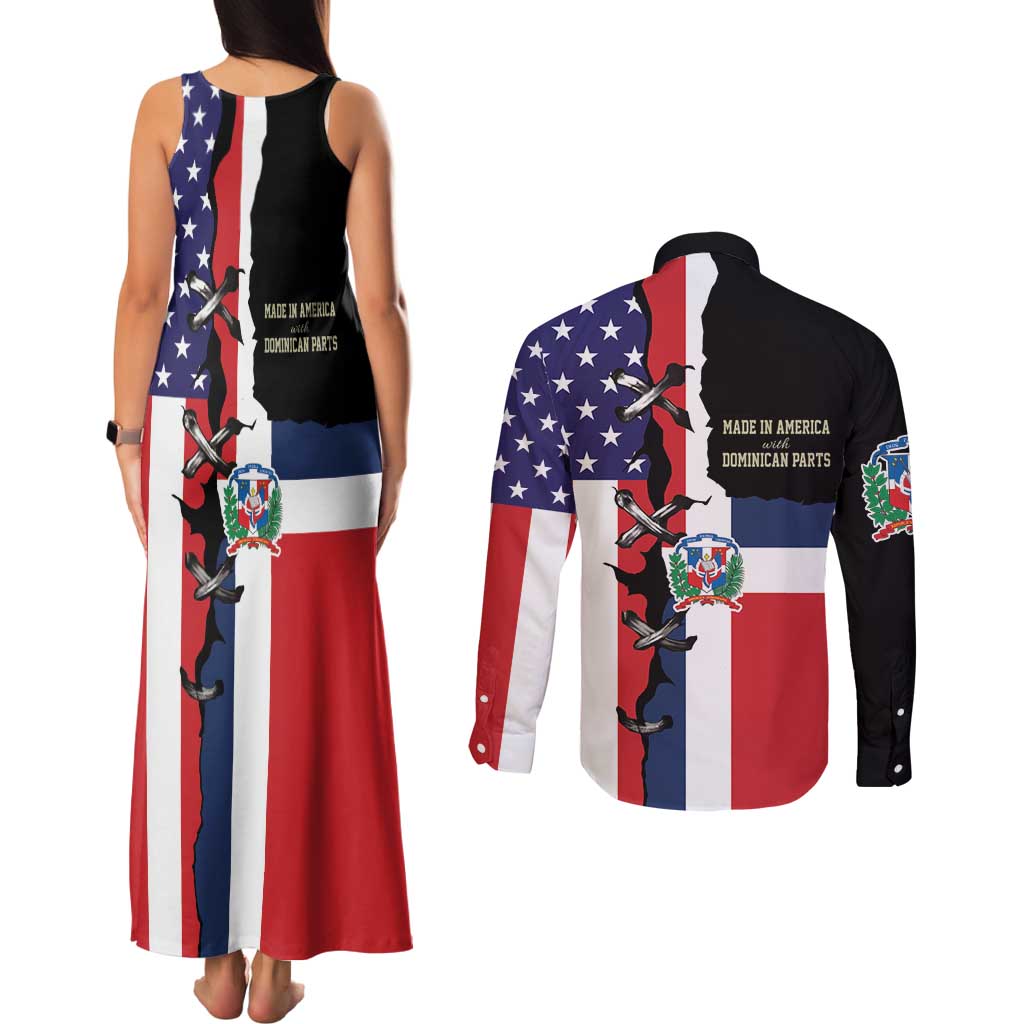 Dominican Republic Couples Matching Tank Maxi Dress and Long Sleeve Button Shirt Made In America with Dominican Parts DT03