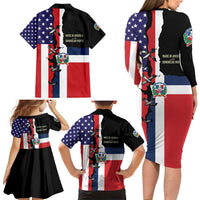 Dominican Republic Family Matching Long Sleeve Bodycon Dress and Hawaiian Shirt Made In America with Dominican Parts DT03