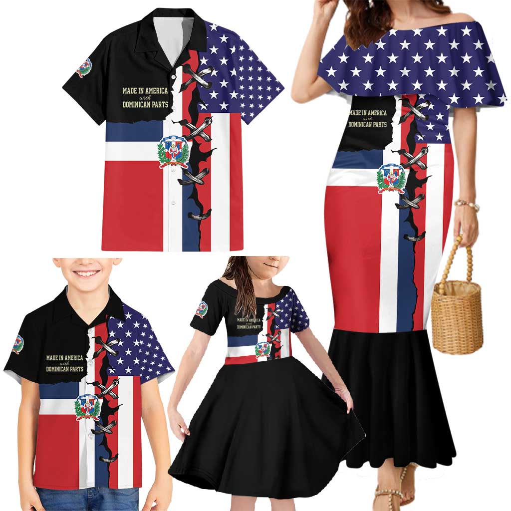 Dominican Republic Family Matching Mermaid Dress and Hawaiian Shirt Made In America with Dominican Parts DT03