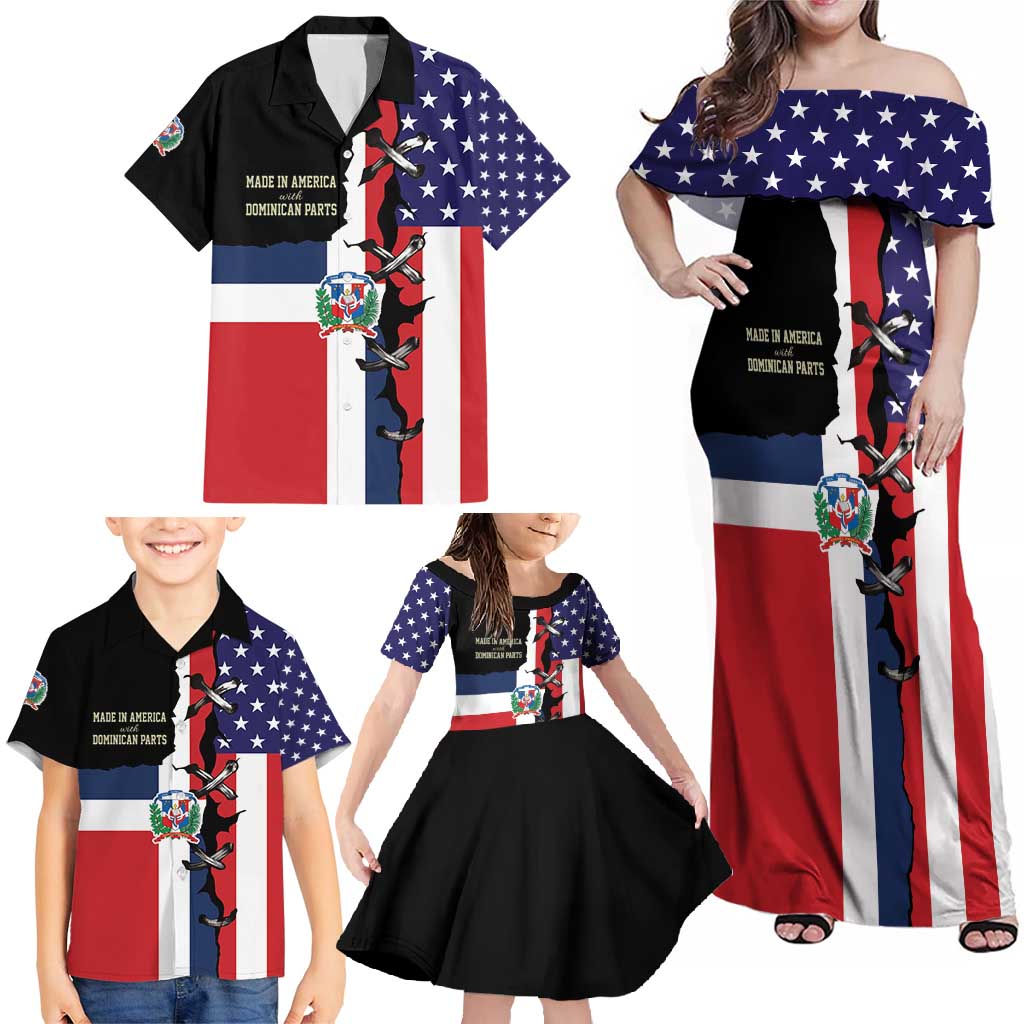 Dominican Republic Family Matching Off Shoulder Maxi Dress and Hawaiian Shirt Made In America with Dominican Parts DT03