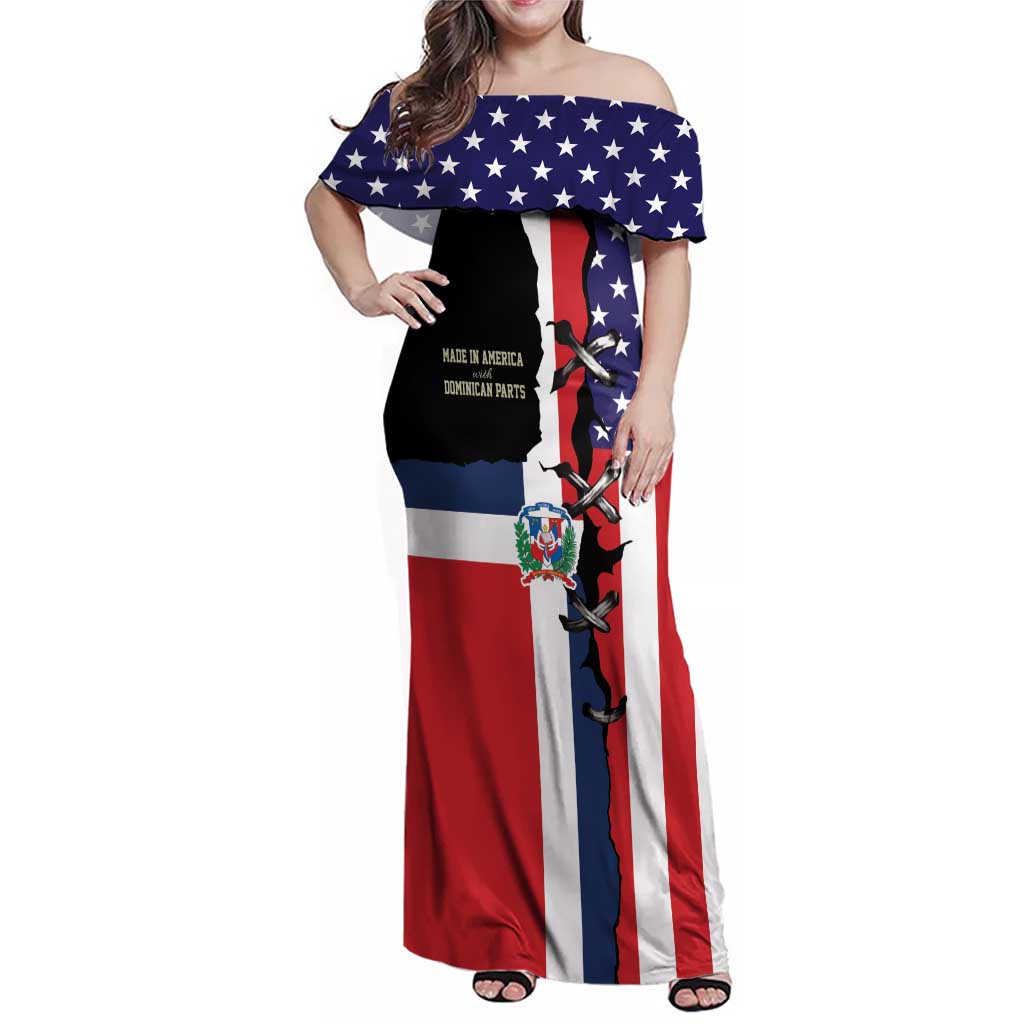 Dominican Republic Family Matching Off Shoulder Maxi Dress and Hawaiian Shirt Made In America with Dominican Parts DT03