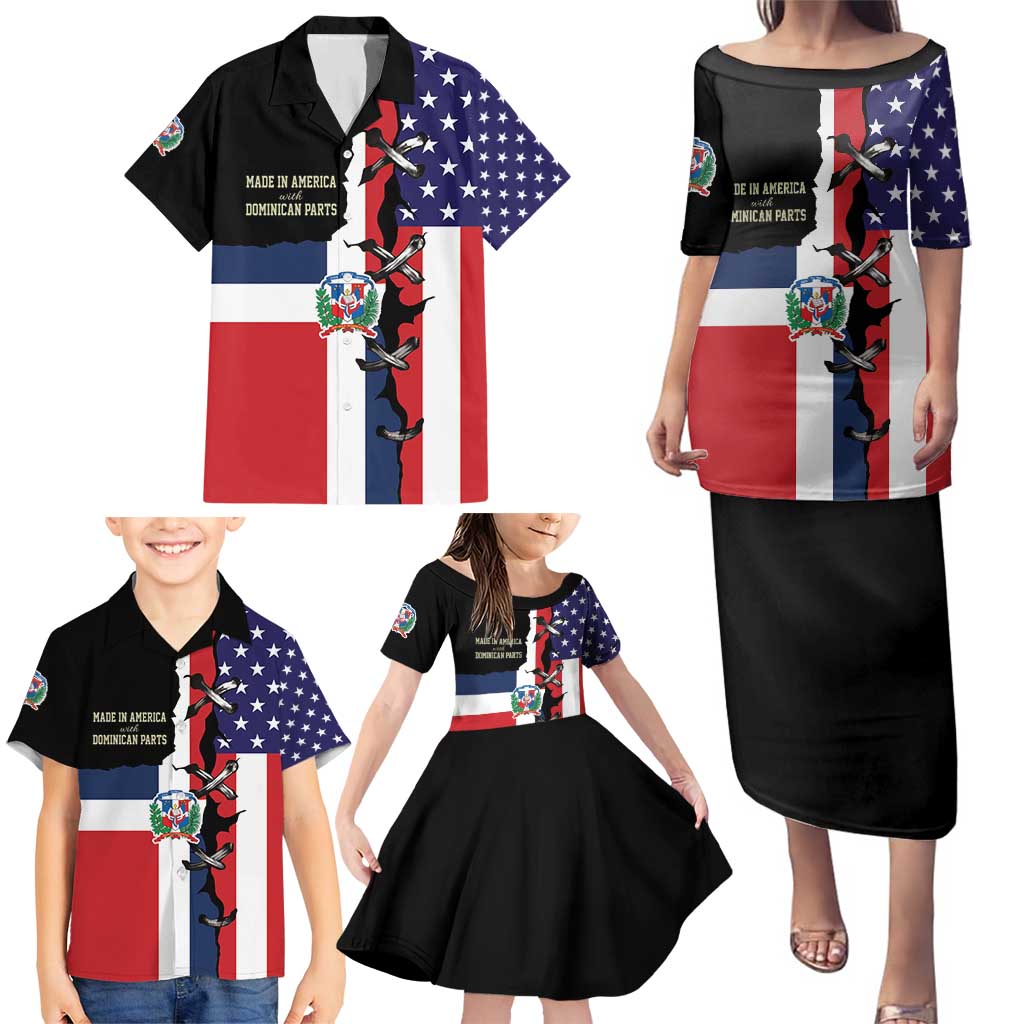 Dominican Republic Family Matching Puletasi and Hawaiian Shirt Made In America with Dominican Parts DT03