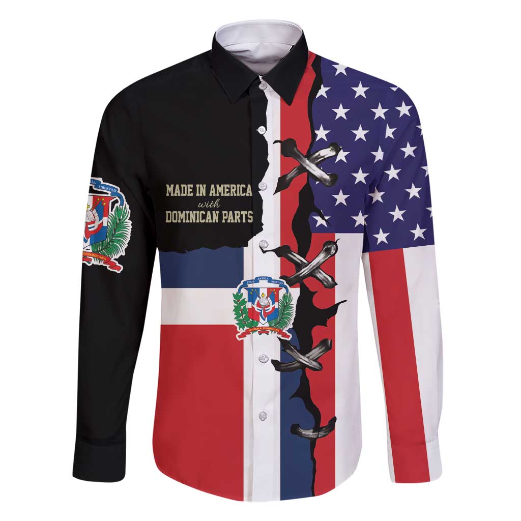 Dominican Republic Family Matching Short Sleeve Bodycon Dress and Hawaiian Shirt Made In America with Dominican Parts DT03