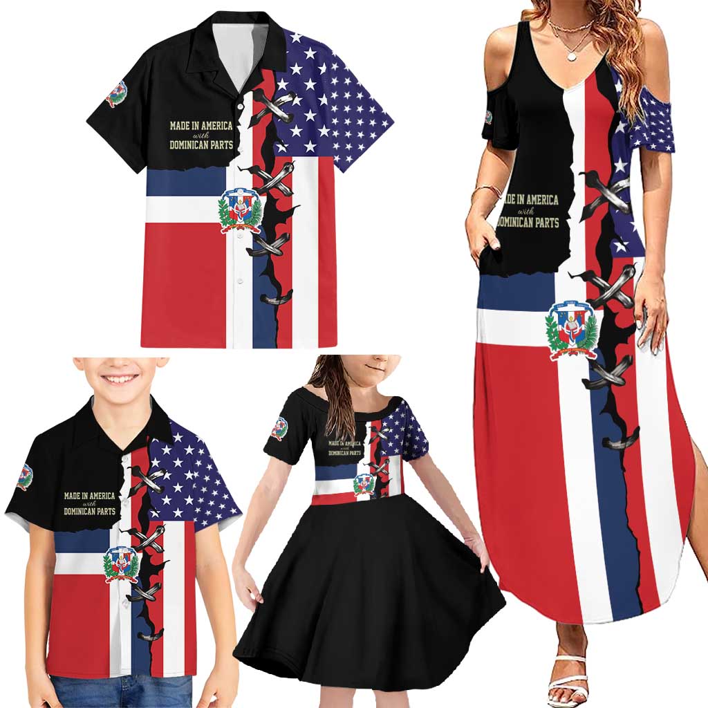 Dominican Republic Family Matching Summer Maxi Dress and Hawaiian Shirt Made In America with Dominican Parts DT03