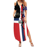 Dominican Republic Family Matching Summer Maxi Dress and Hawaiian Shirt Made In America with Dominican Parts DT03