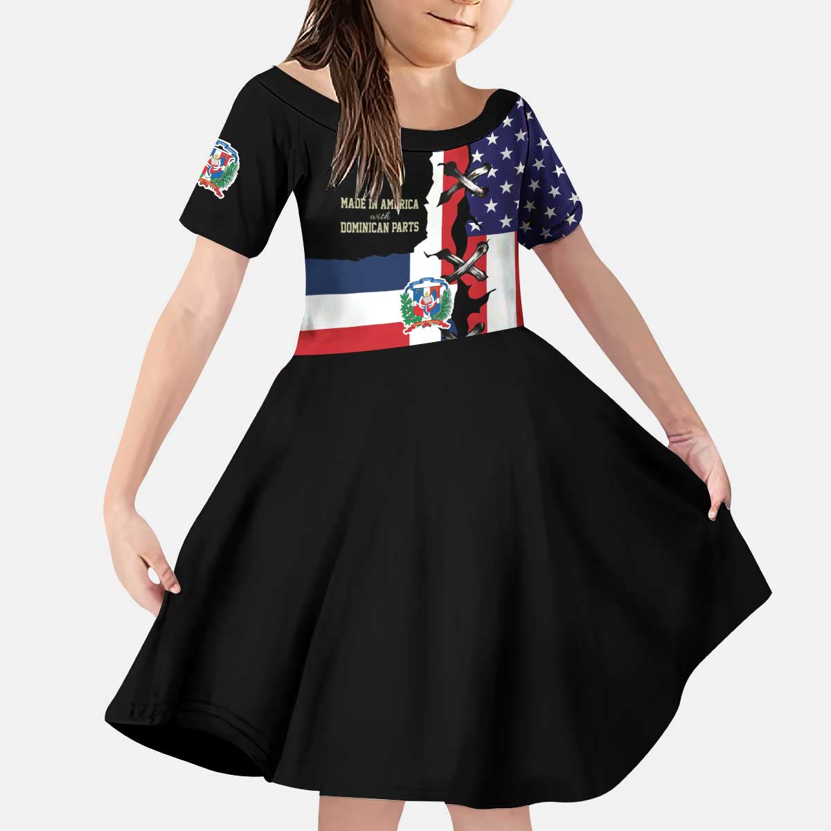 Dominican Republic Kid Short Sleeve Dress Made In America with Dominican Parts DT03