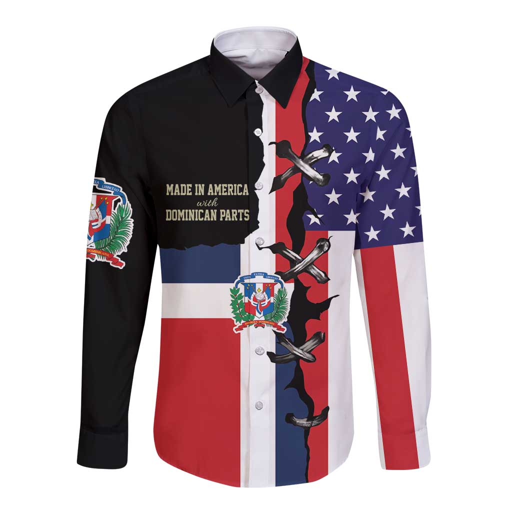 Dominican Republic Long Sleeve Button Shirt Made In America with Dominican Parts DT03