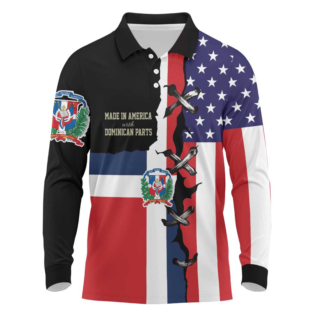 Dominican Republic Long Sleeve Polo Shirt Made In America with Dominican Parts DT03