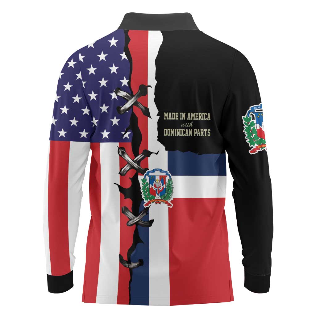 Dominican Republic Long Sleeve Polo Shirt Made In America with Dominican Parts DT03