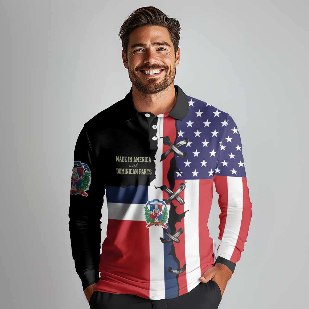 Dominican Republic Long Sleeve Polo Shirt Made In America with Dominican Parts DT03